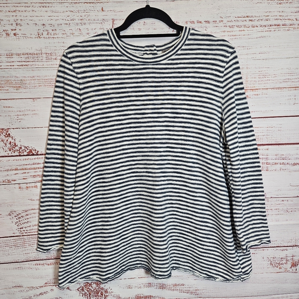 Free People Black and White Striped Long Sleeve Tee